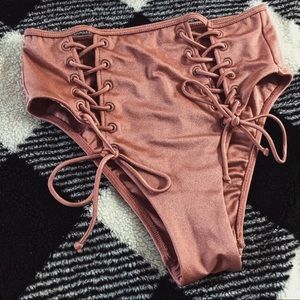 Pink metallic-like high waisted bikini bottoms